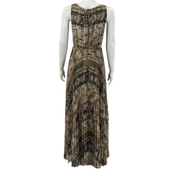 Eliza J Dress Womens 6 Tan Brown Pleated Sleeveless Maxi Abstract Boho Office - Picture 5 of 8